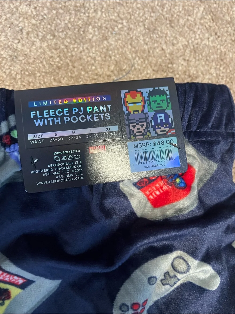 Aeropostale Navy Marvel Retro Game Fleece Pajama Pants with Character Icons